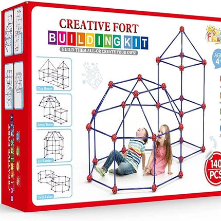 Fort Building Kit for Kids,STEM Construction Toys, Christmas & Birthday Gift for 4 5 6 7 8 9 10 11 12 Years Old Boys and Girls,Ultimate Creative Set for Indoor & Outdoors Activity,140 Pcs,Original