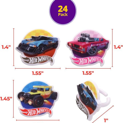 Hot Wheels™ Rings | 24 Epic Stunt Cupcake Toppers | DecoPac Hot Wheels Cars Cake Decorations, Multi-colored, Food Safe & Ready To Use - 24 Pack