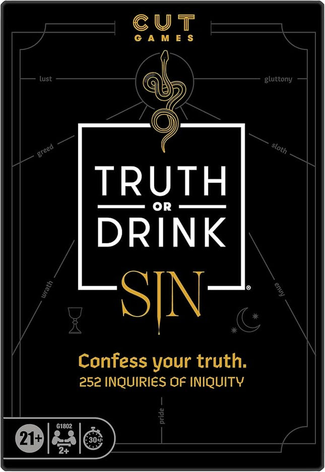 Truth or Drink: Sin Edition Adult Party Game by Cut | 250+ Questions Inspired by 7 Deadly Sins | Ages 21+ | 2+ Players | 30 Mins. | Stand-Alone or Expansion