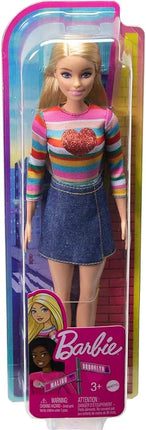 Barbie It Takes Two Doll, Malibu Fashion Doll with Blonde Hair, Rainbow Shirt, Denim Skirt & Pink Shoes