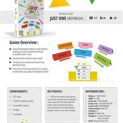 Asmodee Just One Party Game (2025 Refresh) - Cooperative Mystery Word Guessing Fun for Family & Friends, Kids & Adults, Ages 8+, 3-7 Players, 15 Minute Playtime