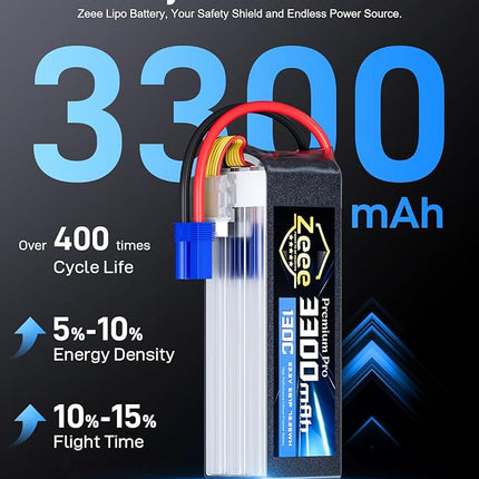 Zeee Premium Pro 6S Lipo Battery 3300mAh 22.2V 130C Ultra-Low IR Soft Pack Lipo Battery with EC5 Connector for RC Drone Car Truck Boat Helicopter Airplane Racing Models (2 Packs)