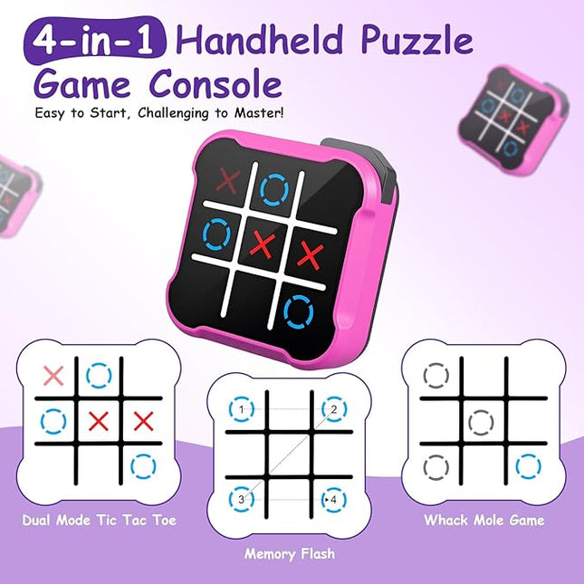 Tic Tac Toe Game, 4 in 1 Handheld Educational Game Machine, Electronic Tic Tac Toe Game for Education and Memory Growth, Home, Toy Board Game for Kids and Adults (Purple)