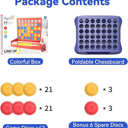 4 in a Row Board Games for Kids Ages 3+, Early Idea for Boys Girls Teens, Connect & Win Four in a Line, Portable 2-Player Strategy Games,Foldable Design with 6 Spare Discs (Blue)