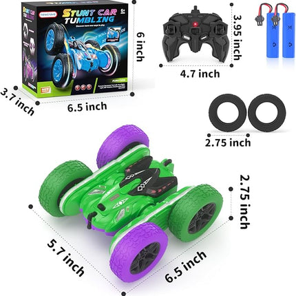 Remote Control Car, RC Cars, RC Stunt Car Toys with New Upgraded Strip Light & Headlight, RC Cars for Boy Girl Gifts with 2.4Ghz, 600mAh, 4WD, 90 Min Playtime, 360° Rotating, Double Sided