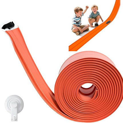 K TOMOTO Flexible Race Car Track 15 Ft, Portable Roll-Up Racetrack Compatible with Hot Wheels & 1/64 Diecast Cars | for Racing Fans Birthday Christmas Gifts with Suction Cup, Orange
