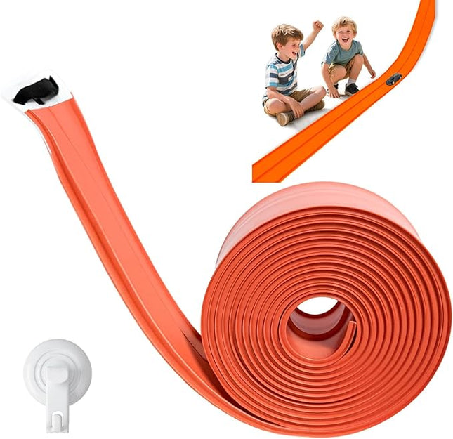 K TOMOTO Flexible Race Car Track 15 Ft, Portable Roll-Up Racetrack Compatible with Hot Wheels & 1/64 Diecast Cars | for Racing Fans Birthday Christmas Gifts with Suction Cup, Orange