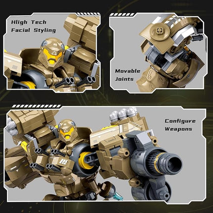 Mech Robot Transforming Building Blocks Set for Adults, Brown City Protector Mecha Model Action Figures, Cool Creative Robots STEM Toys Gift for Teens Boys, 581 Pieces