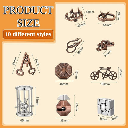 Syhood 10 Pieces Metal Brain Teaser Puzzles for Adults 3D Steel Puzzle Difficult Magic Mind Challenge Unlock Interlocking Games Iq Smart Logic Test Toys Basket Filler Stuffers(Classic)