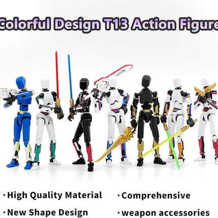 5-Pack T13 Titan Action Figure Already Assembled, Multi-Colored Titan 13 Action Figure Set with Laser Saber 3D Printed T 13 Lucky Robo Dummy Nova 13 Action Figures, Figura de acción t13