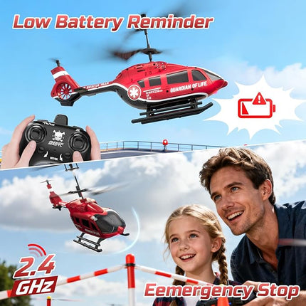 DEERC Remote Control Helicopter, Military Rescue RC Helicopter Toy with LED Lights, 2 Batteries, Altitude Hold & 2.4GHz Stable Control, Realistic Rescue Design, Ideal Gift for Kids and Adults