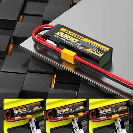 SUPULSE 4S Lipo Battery 14.8V 50C 2200mAh with XT60 Plug T Plug Soft Case Battery for RC Airplane Helicopter RC Boat RC Car Truck(2 Packs)
