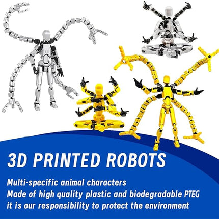 T13 3D Action Figure Set (Assembly Completed) 2 Pcs, 3D Printed Multi-Jointed, Titan 13 Action Figures, Multi-Articular Lucky Mobile Robot Nova,Desktop Decorations for Game Lovers Toys (Gold Sliver)
