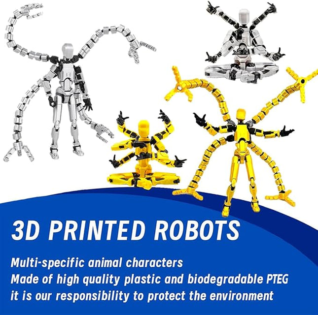 T13 3D Action Figure Set (Assembly Completed) 2 Pcs, 3D Printed Multi-Jointed, Titan 13 Action Figures, Multi-Articular Lucky Mobile Robot Nova,Desktop Decorations for Game Lovers Toys (Gold Sliver)