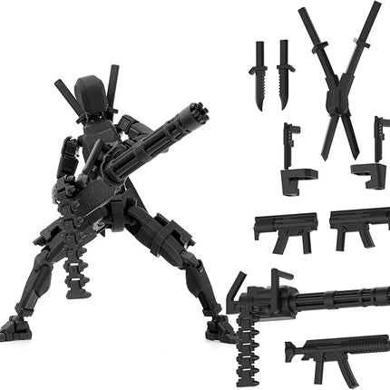 Gatling Gun T13 Titan 13 Action Figure Set【Assembled】, Robot Action Figure 3D Printed robo 13 Action Fidget Toys Dummy Figure Articulated, Lucky 13 for Collectors Desktop Decorations (Black)