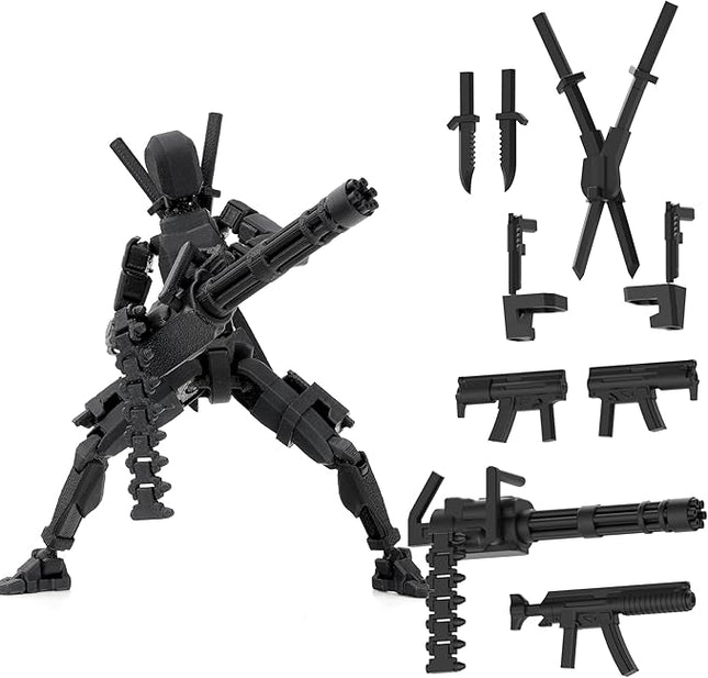 Gatling Gun T13 Titan 13 Action Figure Set【Assembled】, Robot Action Figure 3D Printed robo 13 Action Fidget Toys Dummy Figure Articulated, Lucky 13 for Collectors Desktop Decorations (Black)