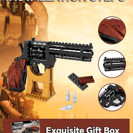 1:1 Revolver Building Blocks Sets - 300 PCS Model Collection Toy Building Bricks Set Shootable - Simulation Militarily Toy Lovers for Kids and Adults Gift
