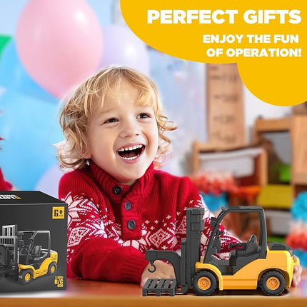 9-Channel Remote Control Forklift Truck – 1:18 Scale Construction Toy, Realistic Lights & Sounds, High-Grip Rubber Tires, Lift & Transport Action, 100-Minute, for Kids & Adults Birthdays