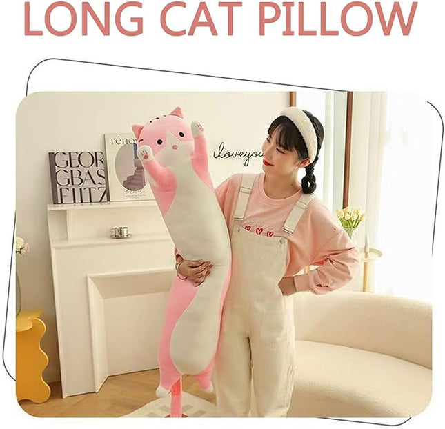 Long Cat Plush Pillow Soft Cat Hugging Pillow Stuffed Animal Pillow Cute Kitty Throw Pillow Gift for Boys Girls(110cm/43.30inch,Pink