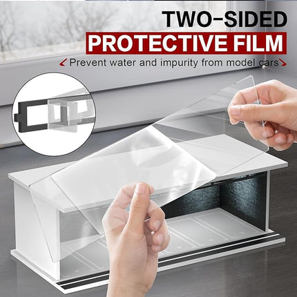 1/64 Scale Diecast Display Case for Hot Wheels Matchbox Cars, Toy Car Model Mini Garage with LED Light and Acrylic Cover, Stackable Parking Lot Diorama Storage for Collection Present