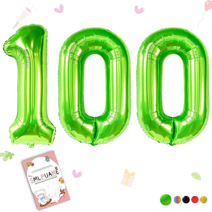 Smlpuame 40 inch Number Balloon 0-9 Green Large Number 100 Balloons,Digital Balloons for Birthday Party Celebration Decorations Supplies, Helium Foil Number Balloons for Wedding Anniversary