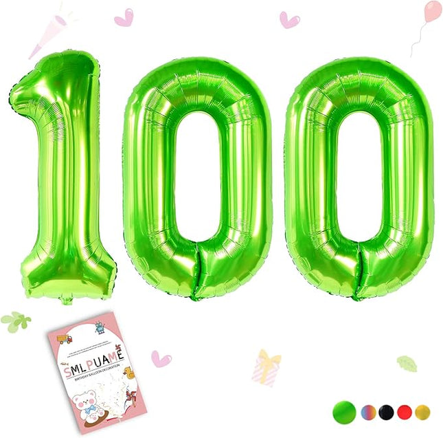 Smlpuame 40 inch Number Balloon 0-9 Green Large Number 100 Balloons,Digital Balloons for Birthday Party Celebration Decorations Supplies, Helium Foil Number Balloons for Wedding Anniversary