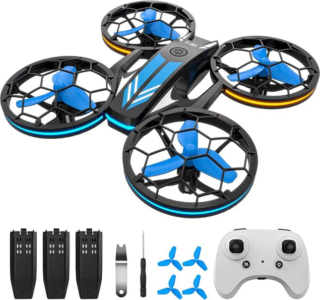 Mini Drones for Kids - RC Drone with Auto Hovering and Headless Mode, Quadcopter with LED Light, Propeller Full Protect, 3D Flips, 3 Batteries, Remote Control, Best Toys Gifts