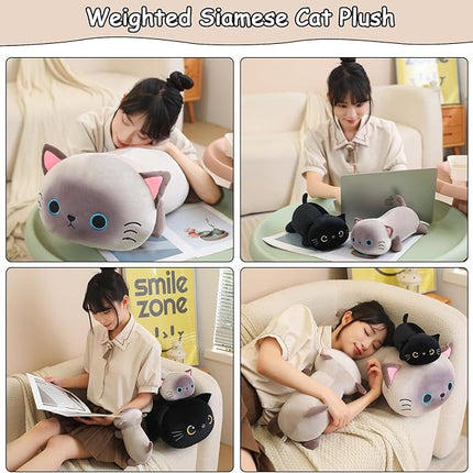 SQEQE Weighted Siamese Cat Plush, Weighted Siamese Cat Stuffed Animal, Cute Plushies Soft Pillow Toy Gift for Kids Adults 23.6 Inch, 3.1 Lbs