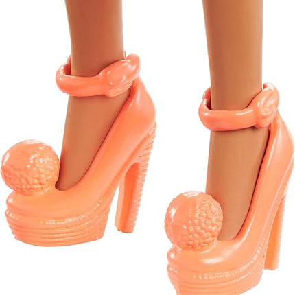 Barbie Fashionistas Doll #200 with Brunette Hair, Green Polka Dot Romper & Accessories Including Orange Heels & Sunglasses