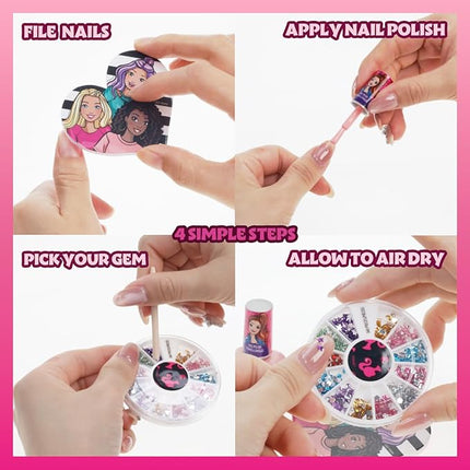 Townley Girl Barbie Movie 18 Piece Set Kids Water-Based Nail Polish Set, Includes Nail Polish, Nail Gems, Nail File for Age 3+, Parties Birthday