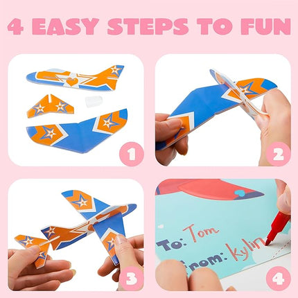 JOYIN 28 Pack Valentines Day Gifts Cards, Valentine's Greeting Cards for Kids with Foam Airplanes Classroom Exchange Party Favor Toy