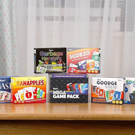 Regal Games Fun Card Games Set for Adults - Canasta, Spoons and a Spork, Garbage Monsters, ScorZo, The Goodge Rules, and Banapples Decks - Fun & Travel Playing Cards for Family Game Night