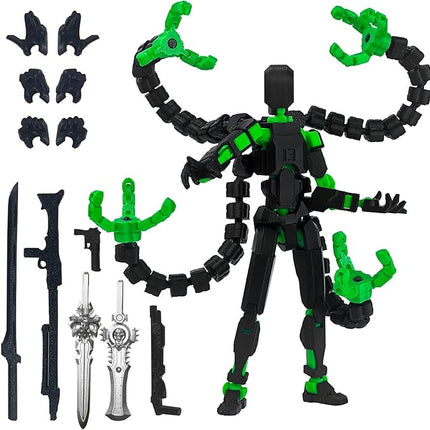 Already Assembled T13 Action Figure Accessories,T13 Multi-Jointed Movable,for Collectors Desktop Decorations t-13 Movability 3D Printed Toys (Black Green)