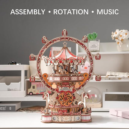 3D Puzzles for Adults, Wooden 3D Puzzle Model Surprise Amusement Park Music Box Toys Building Kits, DIY Wood Crafts Cool Toy Hobbies for Men Women, Creative Assembly Gifts