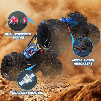 1:16 Scale RC Cars for Adult, Remote Control Car Fast 40KPH Hobby RC Cars for Boys Age 8+, 4x4 All Terrain Off-Road RC Truck for Kids with 2.4 GHz Remote Control 2 Rechargeable Batteries