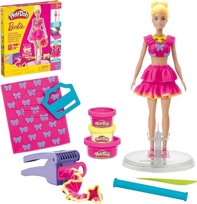 Play-Doh Barbie Ruffles and Bows Set, Make Doll Clothes with Modeling Compound & 9 Fashion Accessories, Arts & Crafts for Girls & Boys 5+