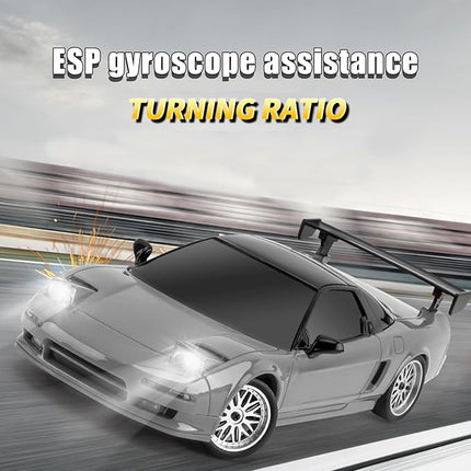 1:18 NSX Model LD1803 RC Drift Car 1/18 2.4G Remote Control on Road ESP Gyroscope LED Mini RC Racing Cars (Grey)