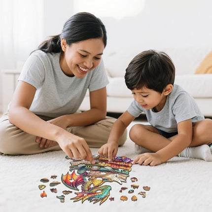 Wooden Puzzles for Adults - Reading Dragon Wood Puzzles Adult - Unique Animal Shape Wooden Jigsaw Puzzles for Adults - Birthday Gifts for Puzzle Lovers, Family (11.4 * 11.4in)