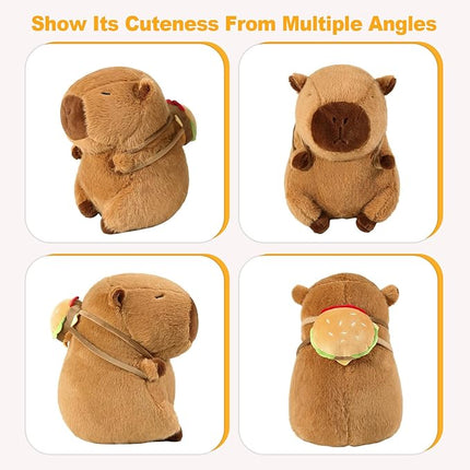 Ditucu Cute Capybara Plush with Hamburger Backpack Soft Capibara Stuffed Animal Plushies Toys Hugging Gifts for Kids Brown 13 inch