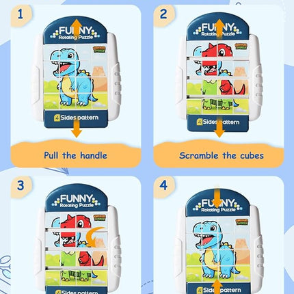 16-Piece Rotating Puzzles for Kids 4-6, Toddlers Puzzles 2-4, Road Trip, Airplane Activities Game, Travel Toys - Brain Teaser, Fine Motor Skills - Birthday Gifts Boys Girls - Dinosaur