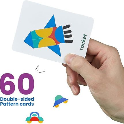 LiKee Open Ended Wooden Shape Puzzles (36 Blocks&60 Cards) for Toddlers 3+ Years Old, Montessori Development Toys Preschool Education Activity Travel Toy Board Games for Kids 4-8 Yrs