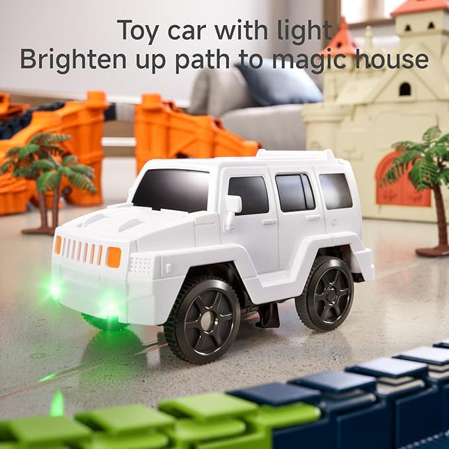 TUMAMA Race Track 202 Pcs Magic Castle Race Car Toys for Boys Girls 3 4 5 6 7 Year, 360° Rotating Flexible Train Track with Cars, Adventure Racetrack Educational Toy Set Kids Gift