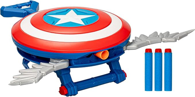 Marvel Studios Captain America Brave New World NERF Skyshot Blaster, Shield Roleplay Toy, Super Hero Toys for Kids 5 and Up