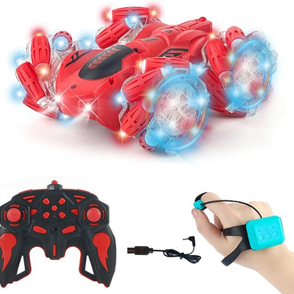 Gesture Sensing RC Stunt Car, 360 Spins Double Sided Hand Controlled Glove Twist Remote Control Car with Lights Music, Birthday Gifts Toys for Boys Age 6-12
