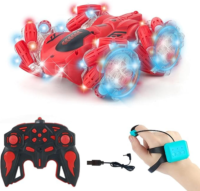 Gesture Sensing RC Stunt Car, 360 Spins Double Sided Hand Controlled Glove Twist Remote Control Car with Lights Music, Birthday Gifts Toys for Boys Age 6-12