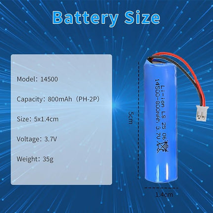 3.7V 800mAh Li-ion Battery, 14500 Rechargeable Batteries with USB Charger Cable PH-2P Plug for Flashlights, Remote Control Cars, Bluetooth Speakers, LED Flashlights, etc