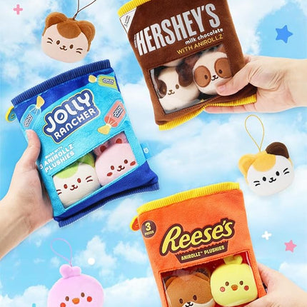 Anirollz x Hershey Reeses Snack Bag Mini Plush Set – Kawaii Collectible Plush Toys – 3-Color Kittiroll, Brown Foxiroll & Chickiroll