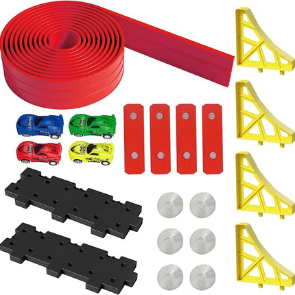 19ft Build Anywhere Portable Race Track with Suction Cups - Flexible Roll-Up Design Fits 1/64 Scale Cars, Portable Toy Gift for Kids 4+ Year Old