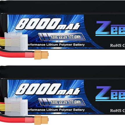Zeee 6S Lipo Battery 8000mAh 22.2V 120C Soft Pack RC Battery XT60 Connector for RC Car Truck Desert Racer RC Drone RC Tank Racing Hobby Models(2 Pack)