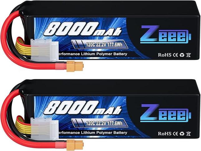 Zeee 6S Lipo Battery 8000mAh 22.2V 120C Soft Pack RC Battery XT60 Connector for RC Car Truck Desert Racer RC Drone RC Tank Racing Hobby Models(2 Pack)
